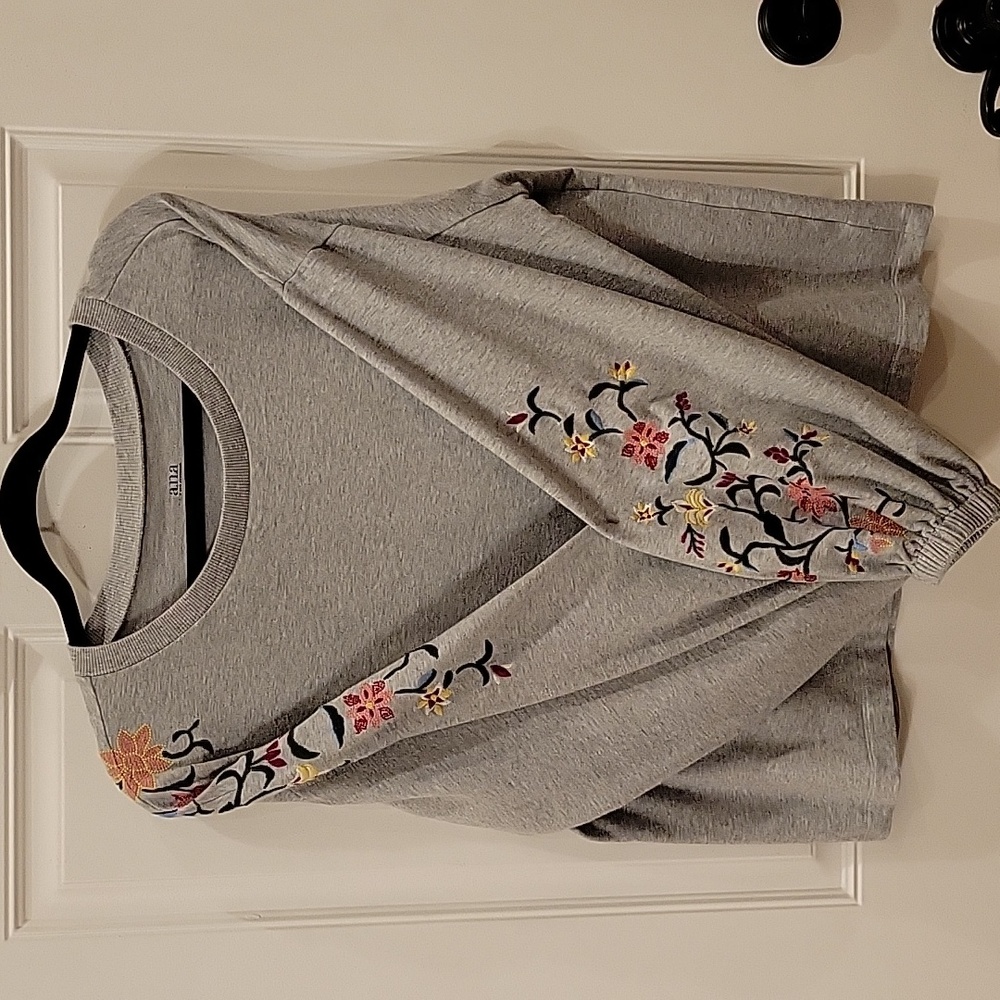 embroidered gray top